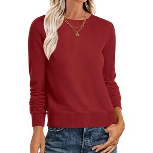Women's Brick Red Trendy Outfits Sweaters Top Long Sleeve Crewneck Pullover